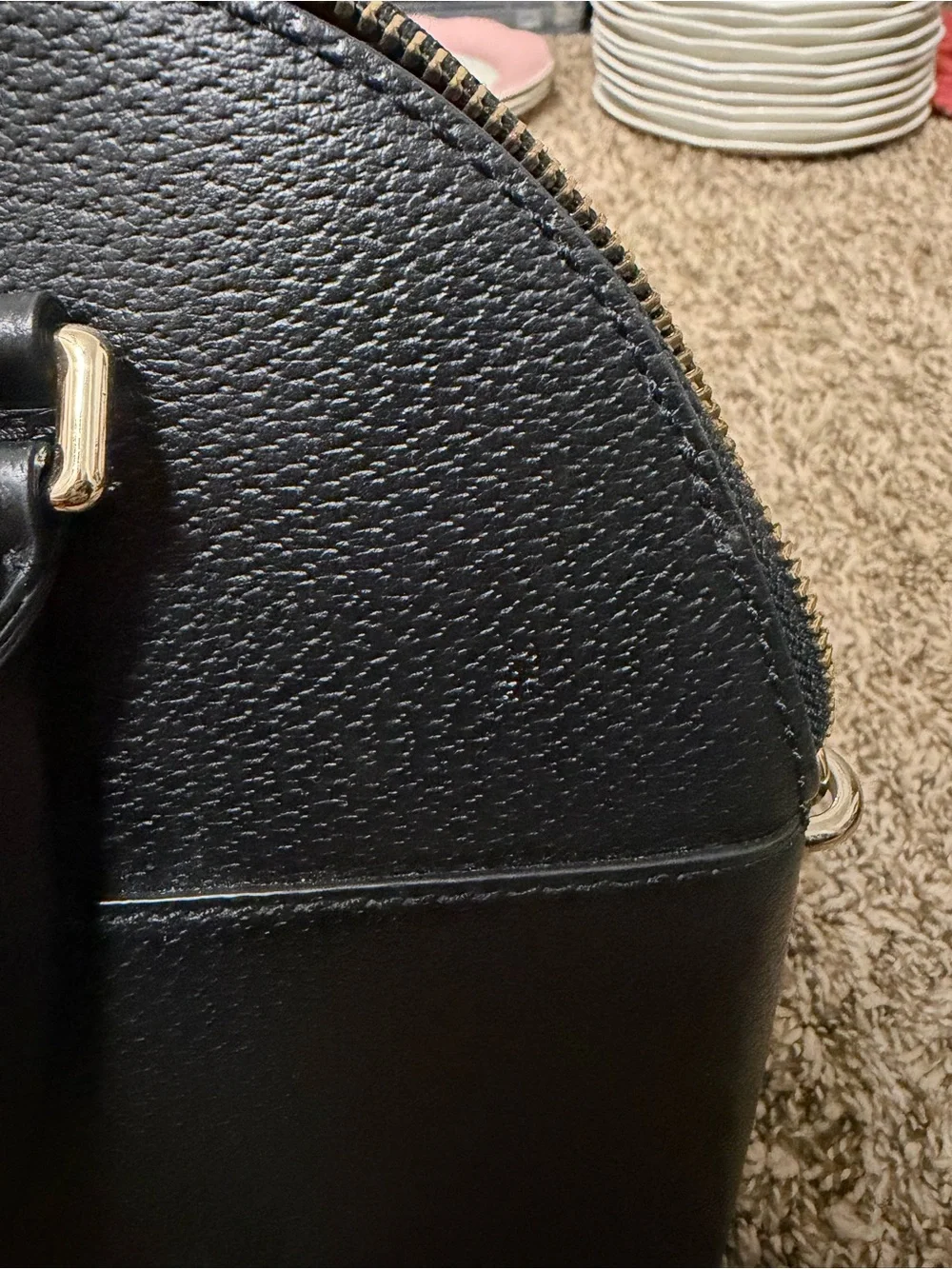 kate spade new york black pebbled leather dome satchel crossbody bag